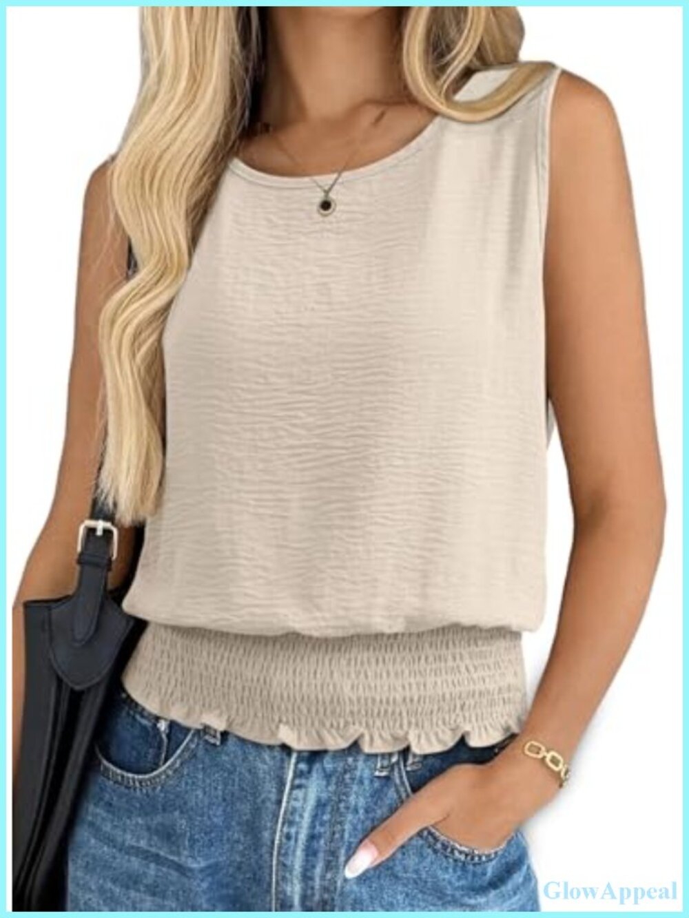 Women's Sleeveless Smocked Tank Top Casual Summer Blouse Stretchy
